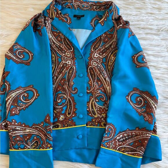 J.Crew Drapey Button-Up Shirt in Blue Paisley Print | Large - Picture 7 of 8